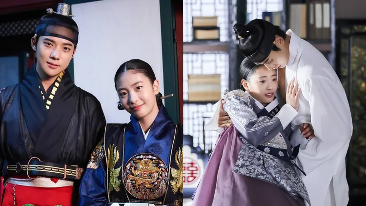 文相敏（左圖左）、吳藝珠劇中成為世子夫妻，組成「成枏清荷CP」。翻攝金惠秀IG、Netflix提供