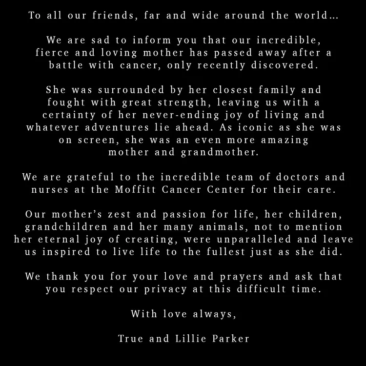 克絲汀艾莉的孩子今（6日）早於推特發布克絲汀艾莉過世消息。翻攝自克絲汀艾莉推特