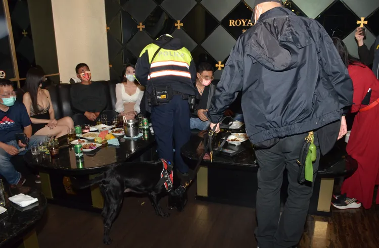 緝毒犬隨警方進入酒店包廂。讀者提供