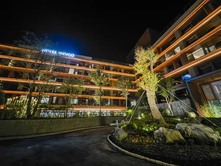 實際踏進阿里山英迪格前，外頭可見一棵400年銀杏樹巍峨聳立。田欣雲攝