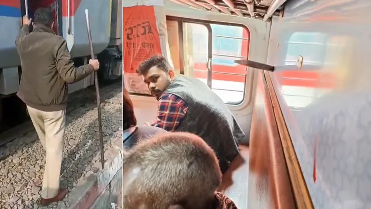 鐵棍貫穿哈里克什頭顱後，又刺穿了車廂隔板。翻攝自推特、《蘇丹普爾時報》