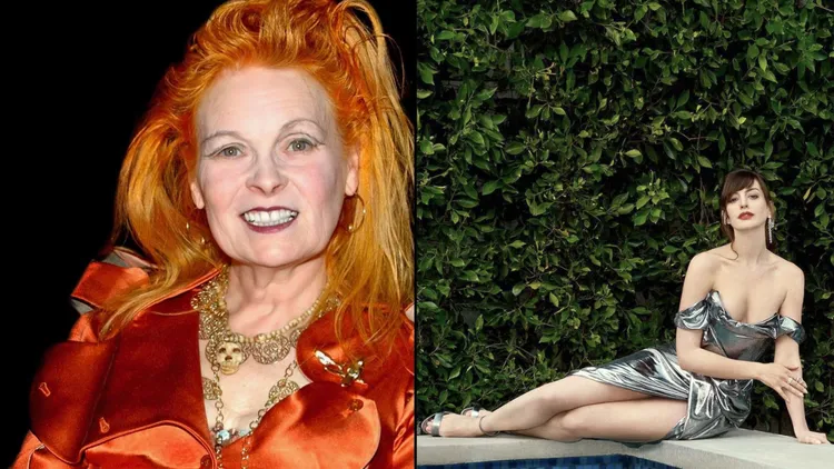 好萊塢甜心安海瑟薇（右圖)曾穿上Vivienne Westwood的服裝，今日她也發文悼念故人。翻攝annehathaway IG