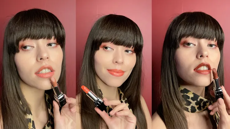 Model示範藍星唇膏豹紋限量版，（左起）#200、#540、#915。張家玲攝