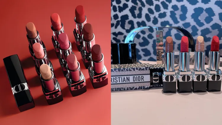 Dior藍星唇膏豹紋限量版，各1600元。左圖品牌提供、右圖張家玲攝
