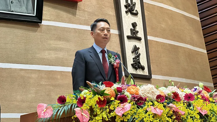 張勝德宣誓就職宜蘭縣議會議長後，隨即發表就職演說。林泊志攝