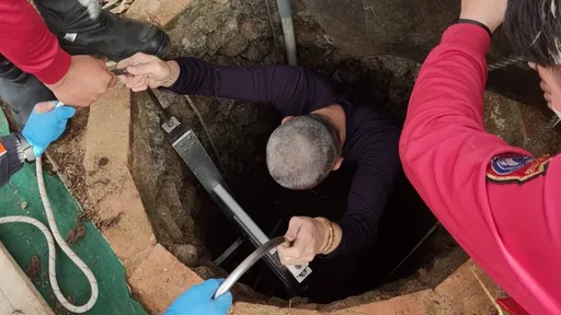 澎湖9旬老農陷10米深井 警消架梯救人