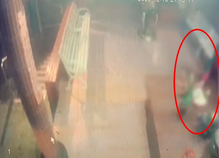 林婦趁四下無人，順手偷走神明桌上的供品。翻攝畫面