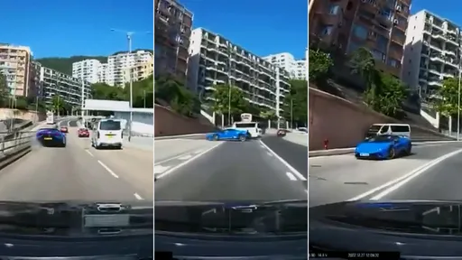 影片｜蓝宝坚尼油门一拜「3秒就撞车」　神龙摆尾180度把厢型车扫飞了