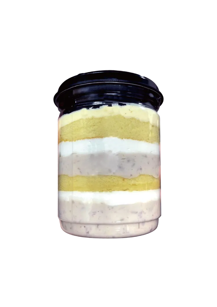 芋頭控必吃的「芋泥卡士達蛋糕罐」單罐199元、2罐特價299元。業者提供