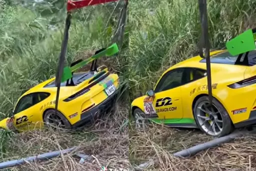 廖老大千萬保時捷栽入山溝　超糗影片曝光！路人驚：阿北初四了