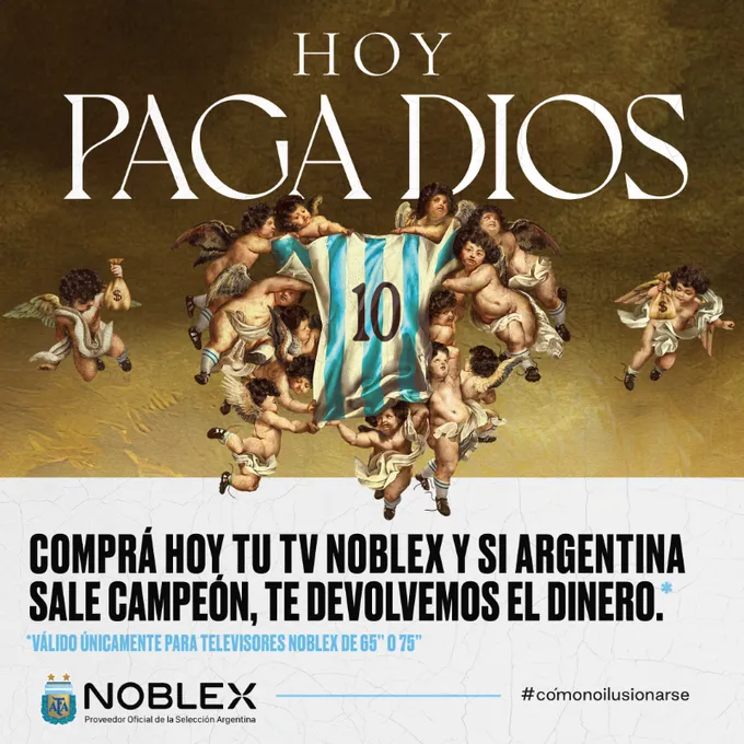 NOBLEX推出若阿根廷奪冠，將全額退款的活動。翻攝阿根廷NOBLEX推特/@NoblexAr