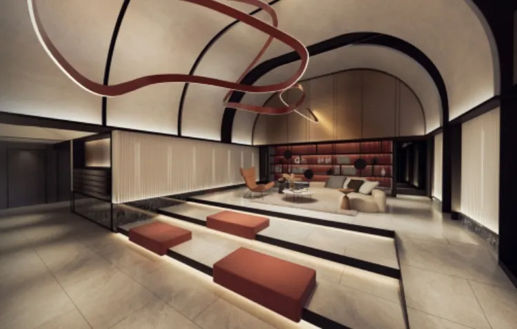 竹市東區的民族路憑藉交通優勢與地段條件，近年吸引建商推案，部分新案開價已見6字頭，圖為預售案「鴻上」的公設示意圖。翻攝鴻上臉書