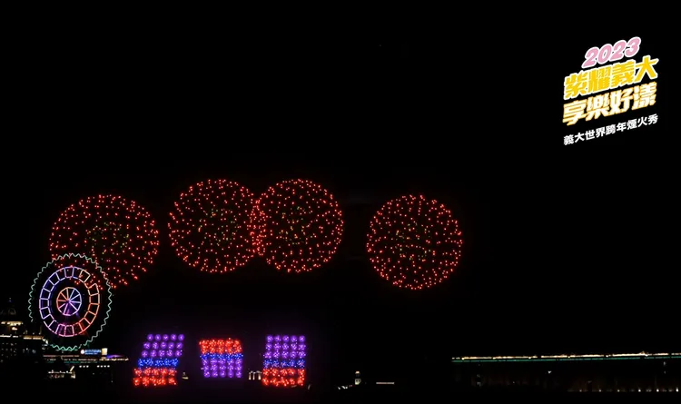 2023義大世界跨年煙火模擬動畫，有全台首創立體繪煙火。義大世界提供