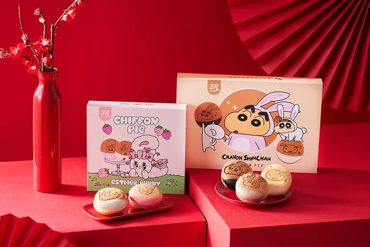 蠟筆小新雪燒奶油蛋糕禮盒+Esther Bunny艾絲樂小兔雪燒奶油蛋糕禮盒，原價1600元，特價1250元。業者提供