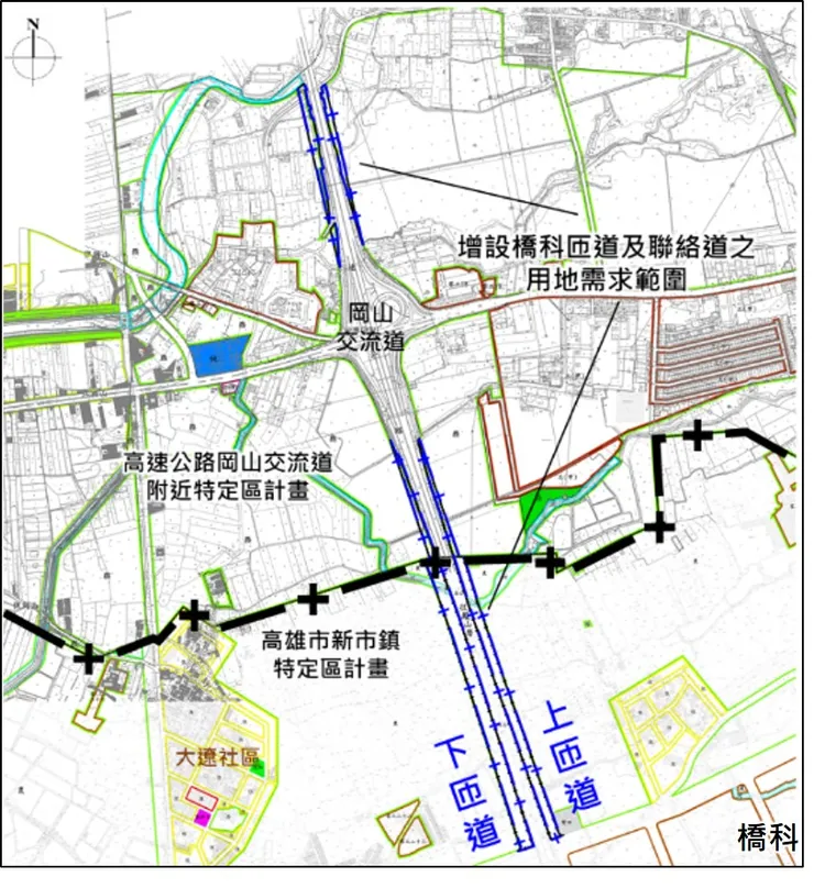 增設橋頭科學園區匝道及聯絡道工程範圍示意圖。高市府提供