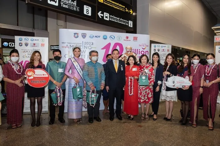 於曼谷廊曼機場舉辦歡迎儀式。泰觀局提供
