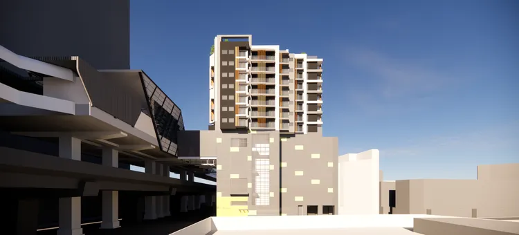 景平站捷運開發大樓透視圖。馨北市政府提供