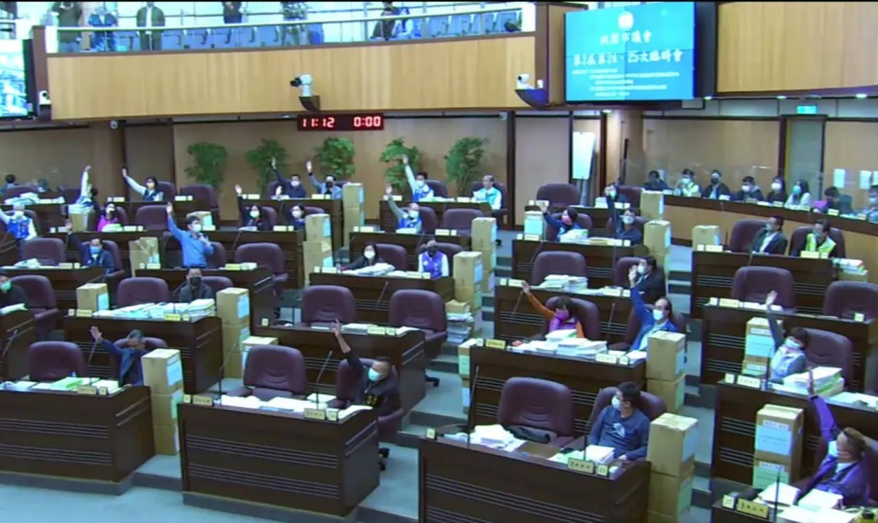 桃園市議會昨以27比15票通過繼續審查預算。翻攝畫面