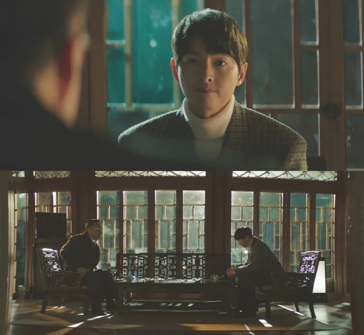 宋仲基向爺爺李星民攤牌，自己就是跟順洋對尬的投資公司奇蹟的大股東。翻攝friDay影音