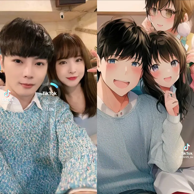 古曜威（左）和孟潔玩AI偵測，後方出現第3人。單純夢想提供