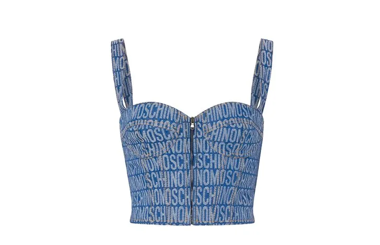 牛仔藍logo提花細肩帶上衣，4萬2800元。品牌提供