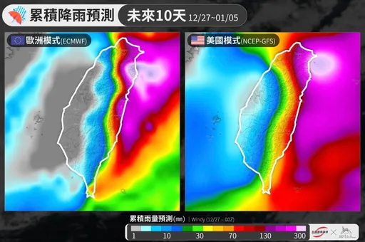 又紅又紫！一圖看10天降雨預測　網崩潰：我的老天爺啊