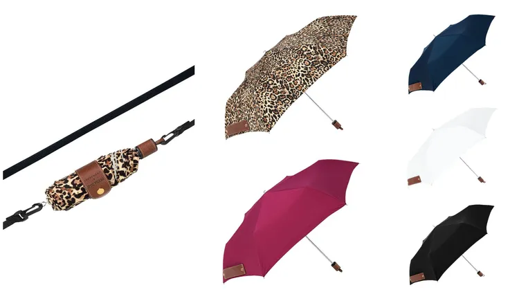 LONGCHAMP & D'HEYGERE聯名系列摺疊傘，收納後可斜背，共5色款，各6800元。品牌提供