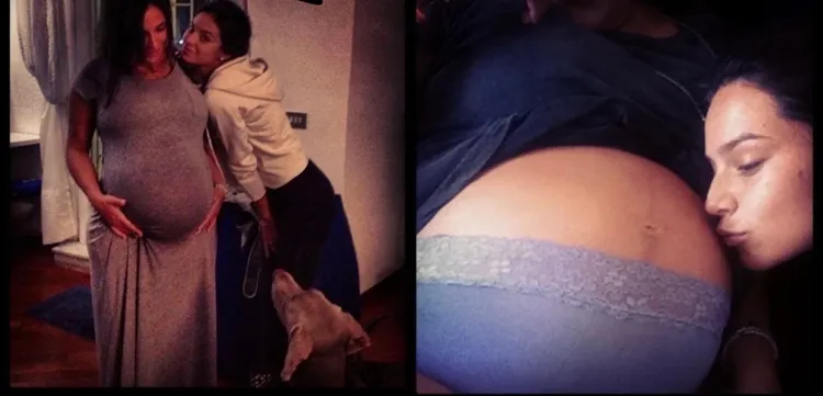 凱蒂親吻懷孕好友喬治亞的肚皮。翻攝theqoo