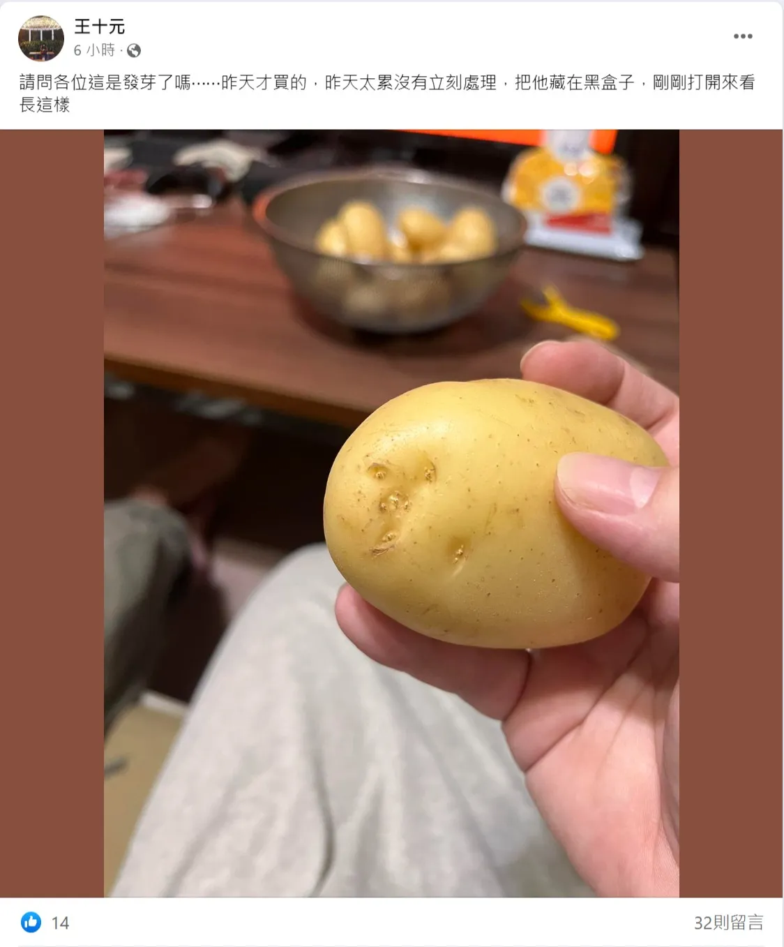 網友問馬鈴薯長芽眼到底能不能吃?翻攝自「Costco好市多 商品經驗老實說」