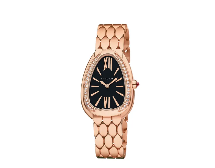 Serpenti Seduttori玫瑰金鑲鑽腕錶，約94萬9000元。品牌提供