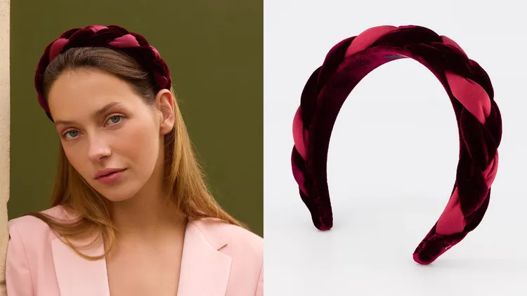 絲絨綢緞麻花髮箍，8600元。品牌提供