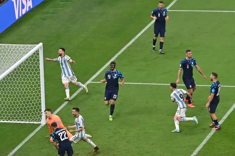 梅西率隊輕鬆擊敗克羅埃西亞。法新社