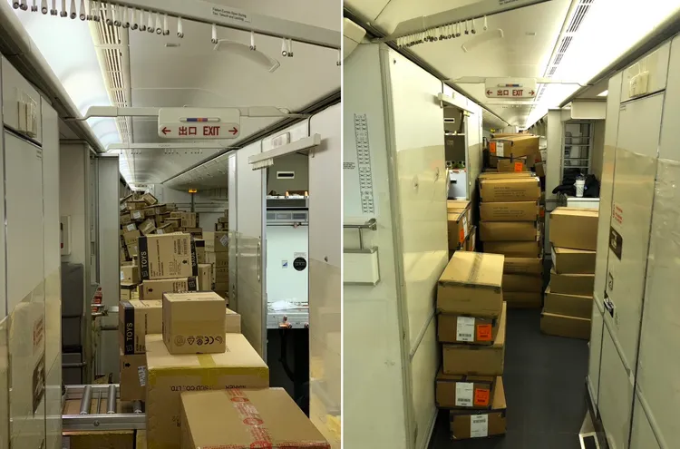 疫情期間長榮航空以客艙載貨。機師工會提供