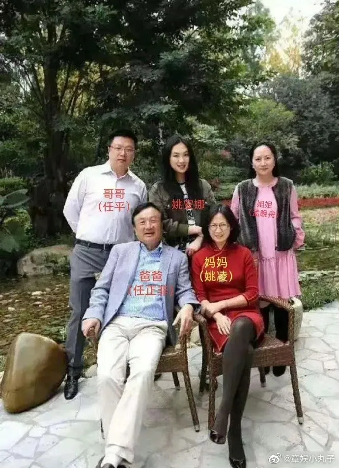 姚安娜一家人合照，很妙的是她與姊姊、哥哥3個人3個姓，其實3人本來都隨母姓，異母的哥哥姊姊都姓孟，後來哥哥改父姓，而姊姊沒改，才造成3個小孩3個姓氏的狀況。翻攝章娛小丸子微博