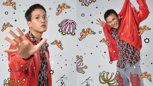 「茄子蛋」阿斌拜早年也能這麼潮 穿紅皮衣耍帥還有兔兔來作伴