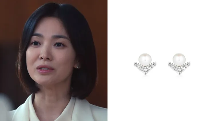 不缺時尚資源的宋慧喬（左，翻攝Netflix），戲裡也拿自己代言的法國珠寶CHAUMET當作復仇行頭；Joséphine Aigrette珍珠鑽石耳環（右，翻攝官網），9萬8300元。