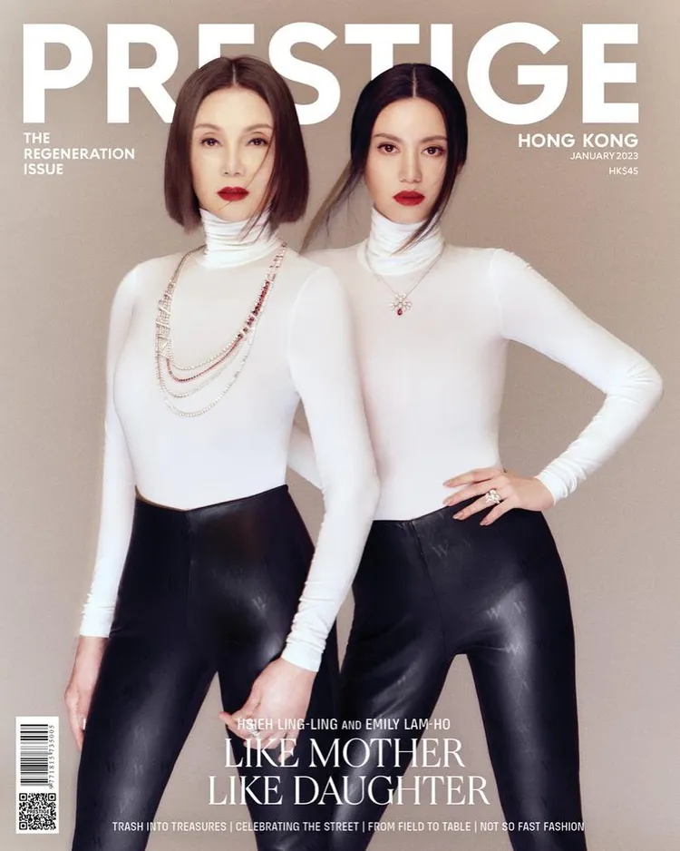 謝玲玲（左）和林恬兒（右）一同佩戴CHAUMET珠寶，拍攝雜誌封面。翻攝hlingling IG