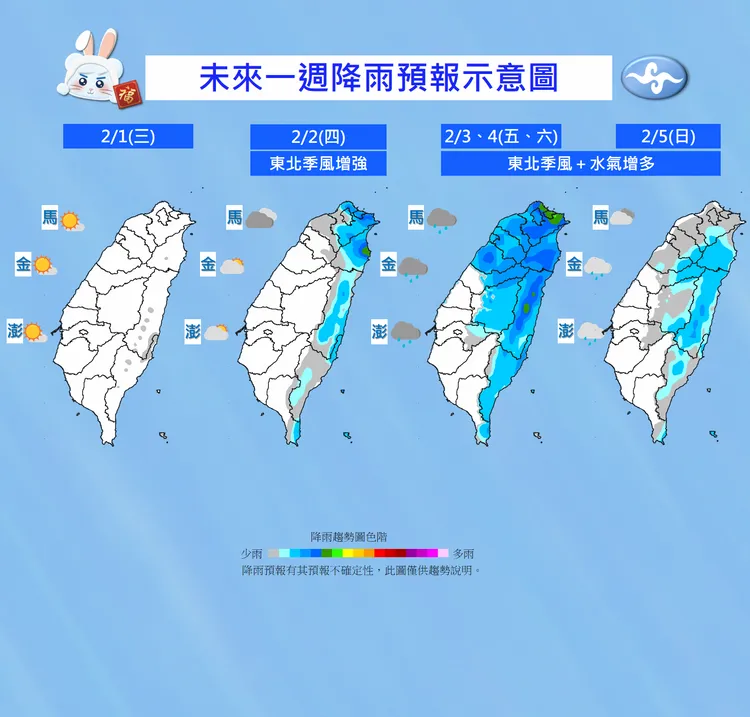 本周降雨趨勢。氣象局提供