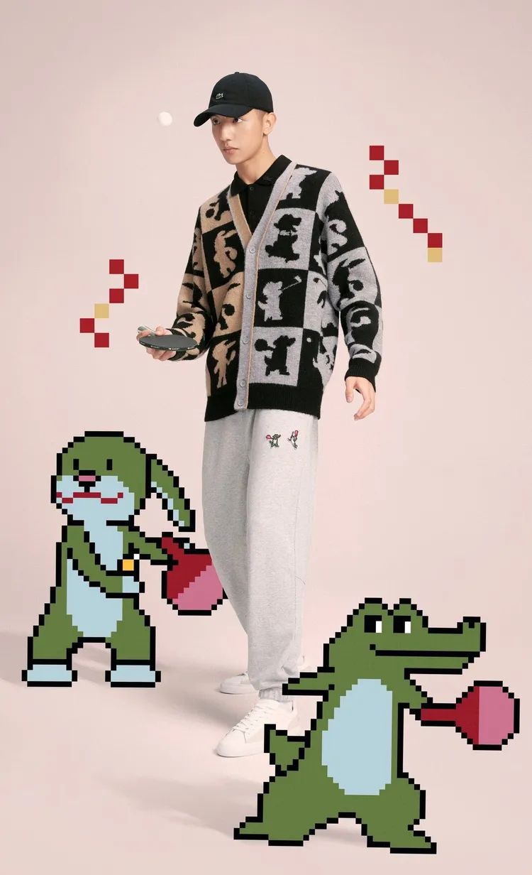 LACOSTE新春系列以2D像素風創作小兔子和小鱷魚圖案，一起挑戰滑板、網球、籃球、乒乓球、健身操、高爾夫等各類運動，逗趣比拼。品牌提供