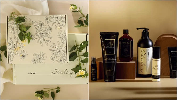 吳速玲與Celluver的聯名禮盒，包含瑟路菲大黑髮油、韓方摩洛哥香氛免沖洗護髮油、韓方LPP角蛋白香氛護髮膜、韓方植萃養髮香氛洗髮精、居家除臭香氛噴霧等單品，3470元。品牌提供