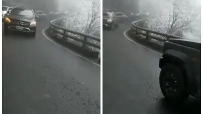 療癒片！黑賓士南橫逆向上山追雪　吉普車「就是不讓」一路逼他倒車下山