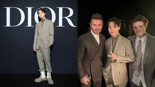 巴黎男裝周|Jimin賞DIOR大秀凍成「移動雕像」 貝克漢父子夾攻追很緊
