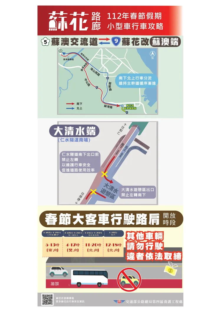 春節假期小型車行車攻略。公路總局提供