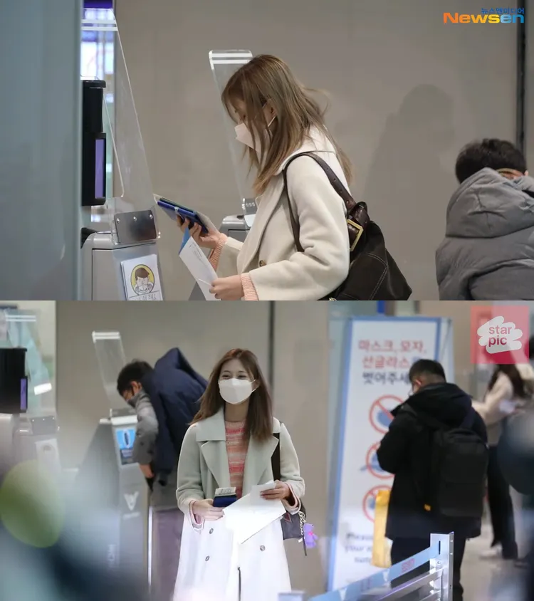 子瑜在出境門接受檢查，突然折返走出來，似乎是資料有遺漏。翻攝Newsen、Star Plus YouTube