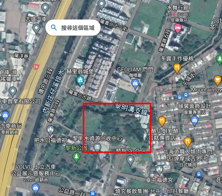 黎明幼兒園約略範圍，等於卡住龍富路串連公益路。翻攝畫面