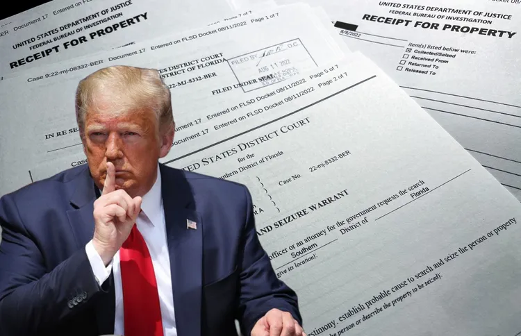 美國前總統川普因在佛羅里達州住宅藏有數百件機密文件，而且被控意圖阻撓政府收回文件。合成畫面。資料照片