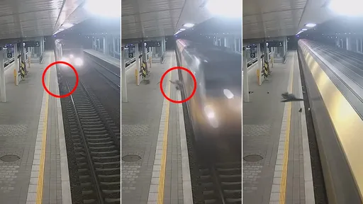驚悚影片｜跳鐵軌撿菸「被火車撞飛摔回月台」　乘客超奇蹟活下來
