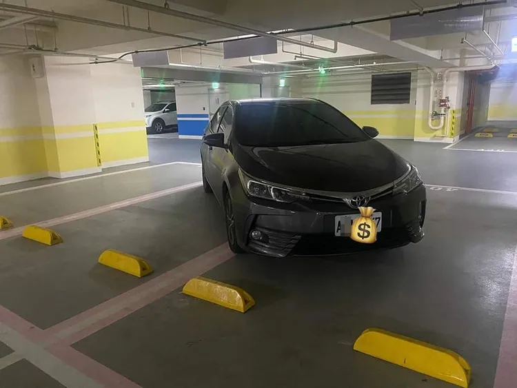 轎車雖有專用停車證，不過橫著停車，令人傻眼。翻攝自爆廢公社二館