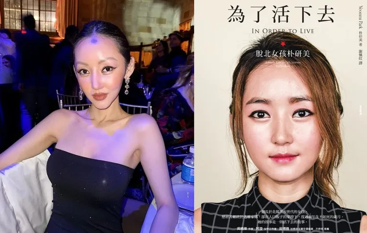 朴研美在美國的生活常出入上流社會的聚會（左），與出版第一本書時完全變了樣。翻攝instagram/yeonmi_park。