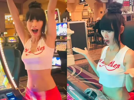 白靈拉斯維加斯無罩激凸 好手氣贏大錢當場熱舞